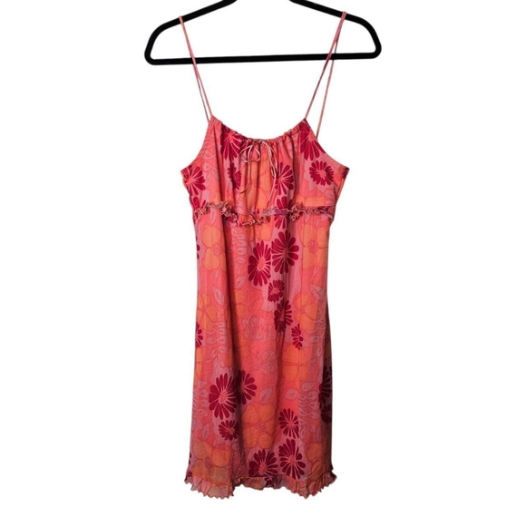 Xhilaration Women's Pink Floral Ruffle Mesh Dress - Picture 1 of 8
